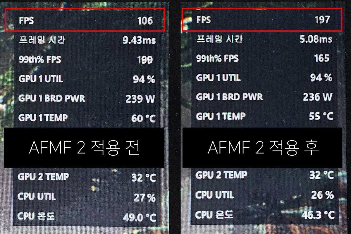 Image comparing before (left) and after (right) application of AFMF 2. It may vary depending on the game, but the frame rate improvement effect is visible / Source = IT Donga