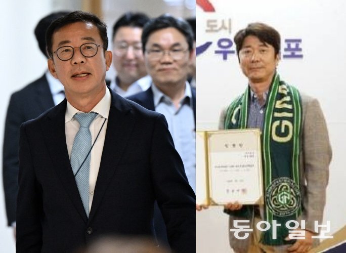 홍기훈 이사장의 아들 홍철호 수석(왼쪽)과 홍경호 회장. 홍 회장은 프로축구  K리그2(2부) 김포FC 대표도 맡고 있다. 동아일보 DB.