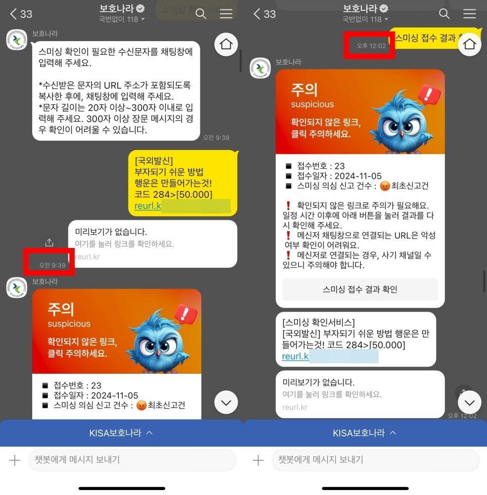 스미싱으로 의심되는 URL을 넣으면 주의 문구가 뜬다 / 출처=IT동아