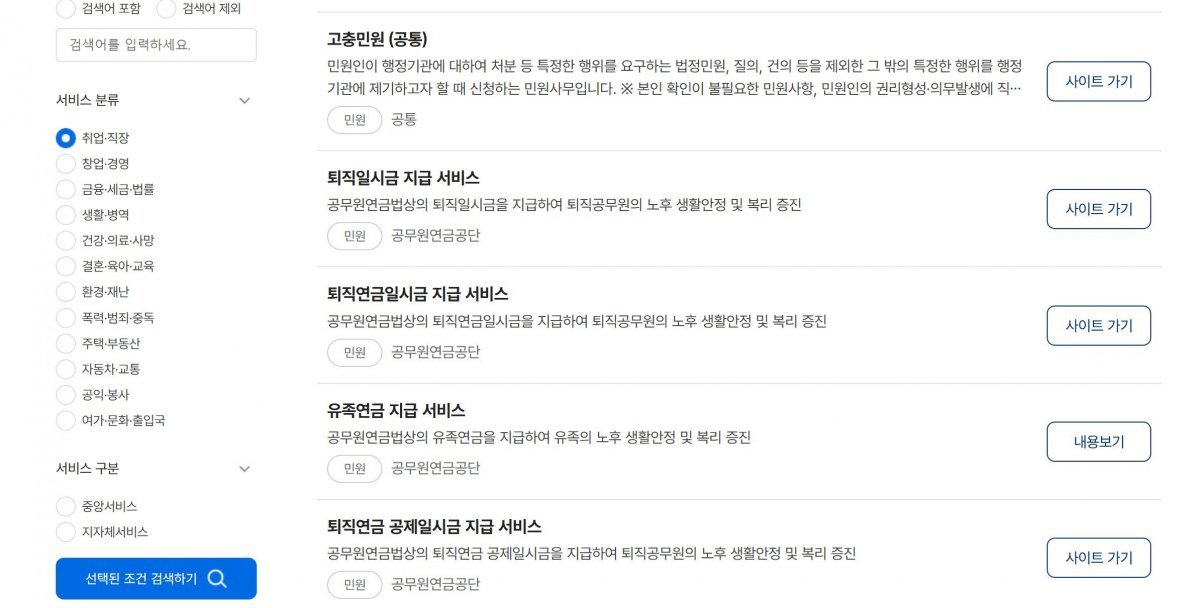 정부24는 분야별 서비스를 분류해 제공한다 / 출처=IT동아