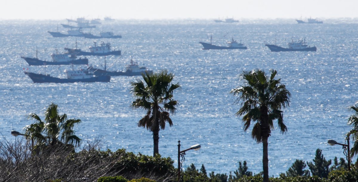 제주 근해에 풍랑특보가 내려진 18일 오전 제주 서귀포시 앞바다에 중국 어선 500여척이 이틀째 긴급 피항해 있다.   이날 피항한 중국 어선은 2016년 1월25일 1200여 척이 긴급 피난한 이후 8년 만에 가장 많은 선박 규모이며, 제주해경은 특공대를 화순항에 배치해 안전관리와 감시를 강화하고 있다. 2024.11.18 서귀포=뉴시스