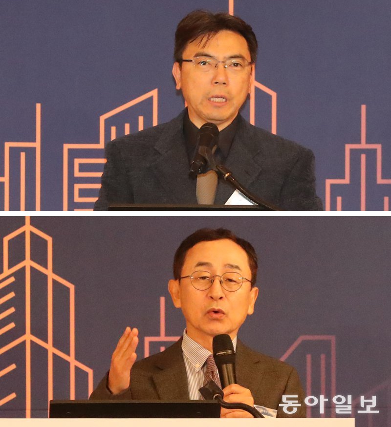 19일 송인호 한국개발연구원(KDI) 경제정보센터 소장(위 사진)은 기준금리 인하와 대출 규제가 건설·부동산 시장에 미칠 영향을, 강정규 동아대 대학원 부동산학과 교수(아래 사진)는 지방 미분양 문제의 심각성과 해결 방안을 제시했다. 김동주 기자 zoo@donga.com