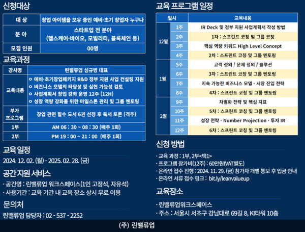 린밸류업 새벽창업학교 안내 / 출처=린밸류업