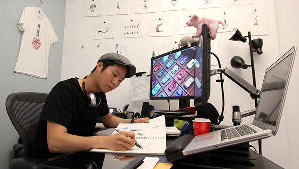 Animation director Eric Oh working as an animator while working at Pixar. Provided by director Eric Oh.