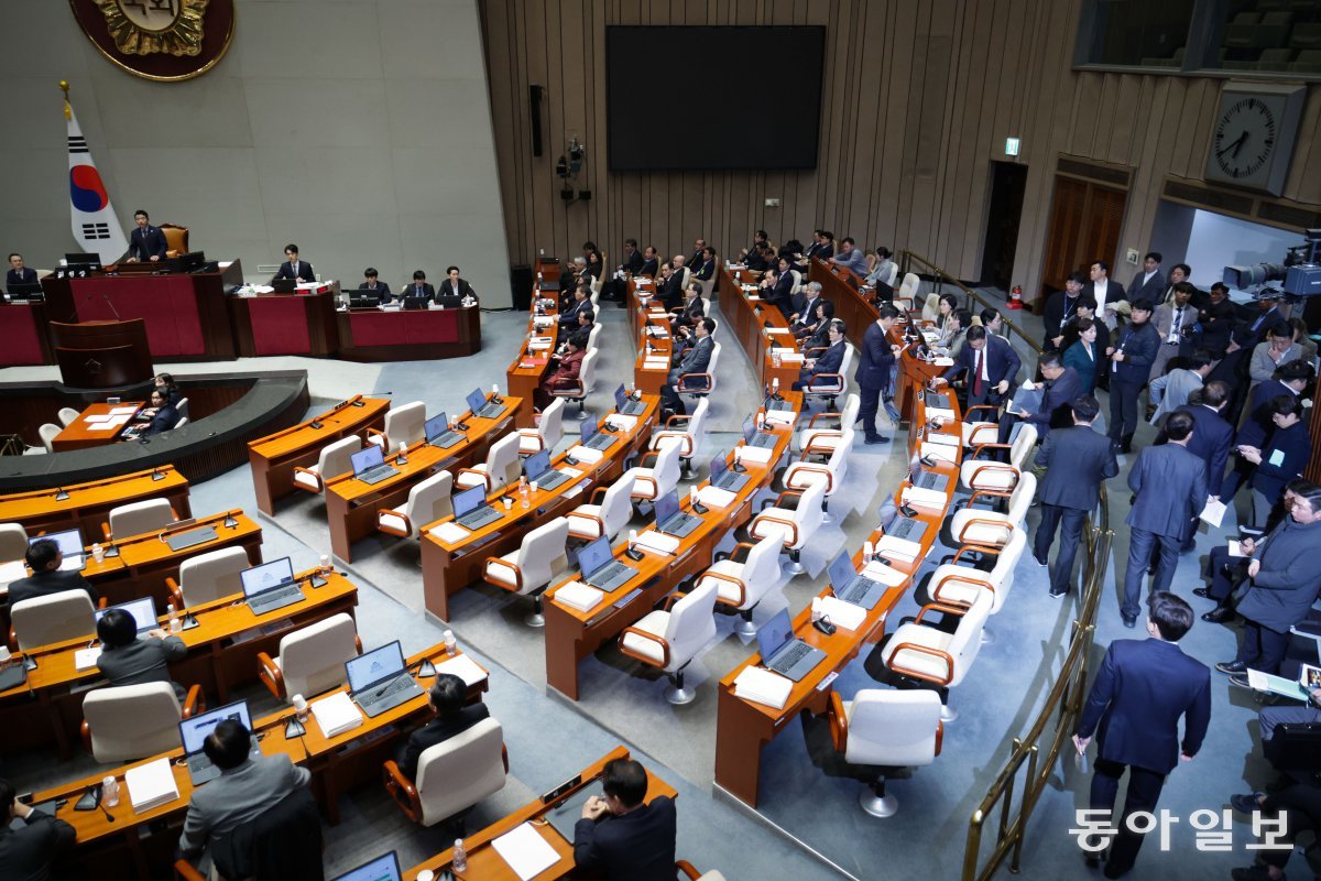 국민의힘 의원들이 정부 감액 예산안에 항의하며 예결위 회의장을 빠져나가고 있다. 박형기 기자 oneshot@donga.com