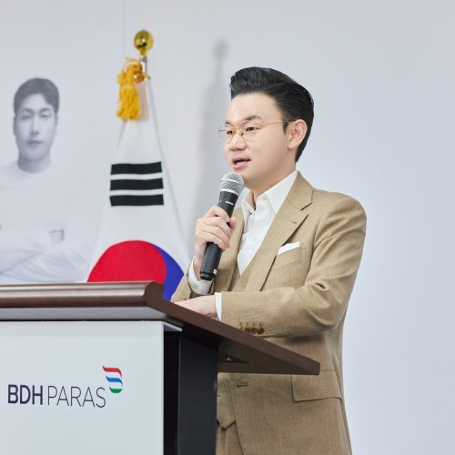 배동현 BDH재단 이사장이 BDH 파라스 입단식 행사에서 환영사를 전하고 있다.