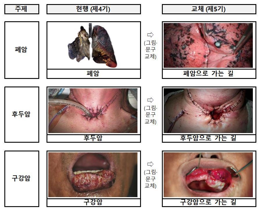 제5기 담뱃갑 경고그림 및 문구 표기내용. 보건복지부 제공