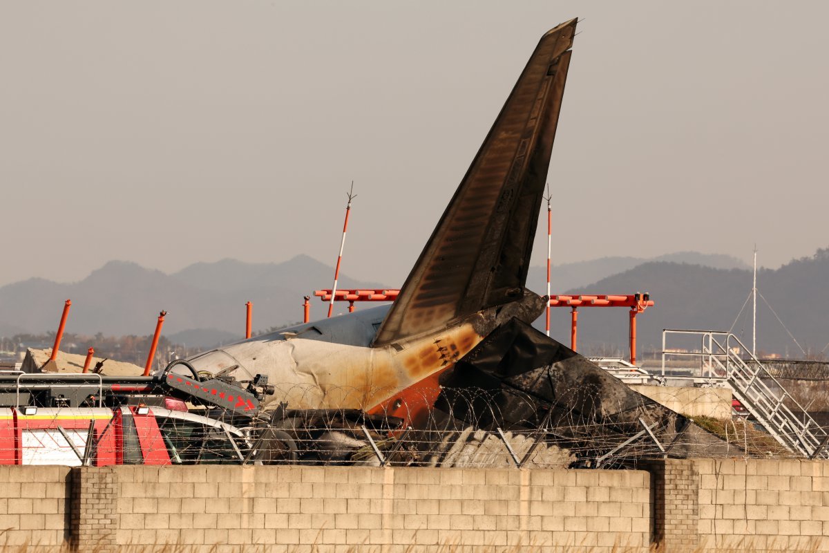 29일 오전 전남 무안국제공항 활주로에 여객기가 추락해 사고 수습이 이뤄지고 있다.  이날 오전 9시 7분쯤 승객과 승무원 181명을 태운 태국발 제주항공 7C2216편 항공기가 무안공항 착륙을 시도하던 중 활주로 외벽에 부딪혀 폭발했다. 2024.12.29 뉴스1