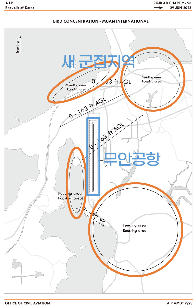 무안공항 인근의 새 군집지역 지도. 출처 국토교통부 항공정보관리체계