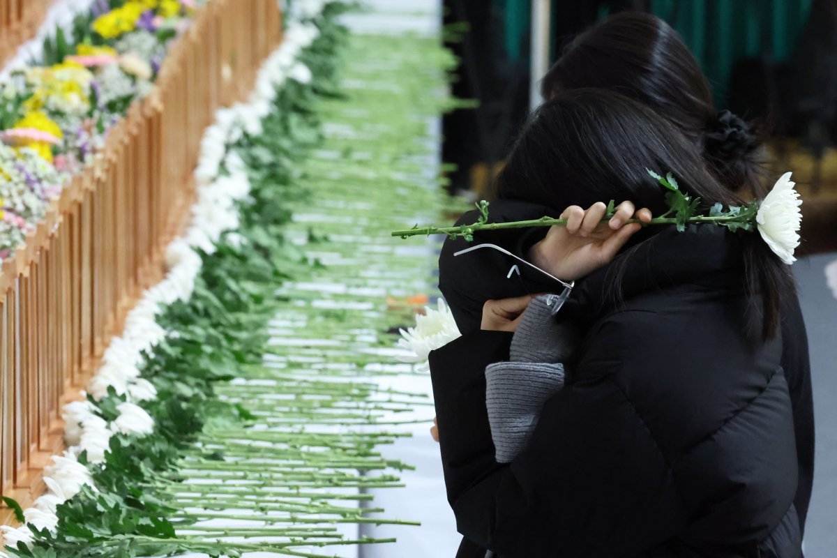 멈추지 않는 눈물
무안 제주항공 참사 다음 날인 30일 전남 무안군 무안종합스포츠파크에 차려진 합동 분향소에서 한 시민이 국화를 올려놓기 전 얼굴을 감싼 채 울고 있다. 이번 여객기 추락 사고의 규모를 탑승객 총 181명 중 179명 사망으로 키운 원인으로는 공항 활주로 끝 지점에서 264m 떨어진 곳에 설치된 둔덕이 지목됐다. 무안=사진공동취재단