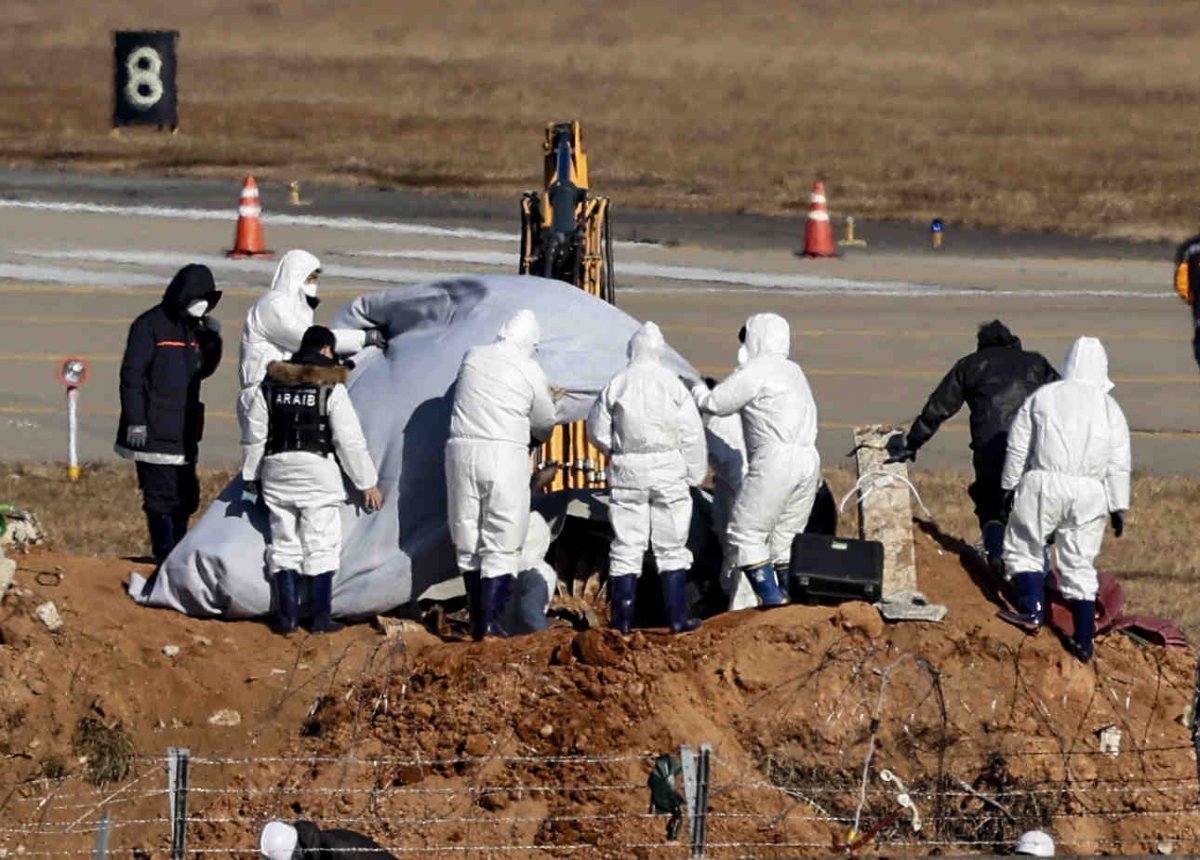 3일 전남 무안군 무안국제공항 제주항공 여객기 참사 현장에서 국가과학수사연구소와 미국합동조사단이 굴착기를 이용해 항공기 기체 엔진 조사를 하고 있다. 2025.01.03. 무안=뉴시스