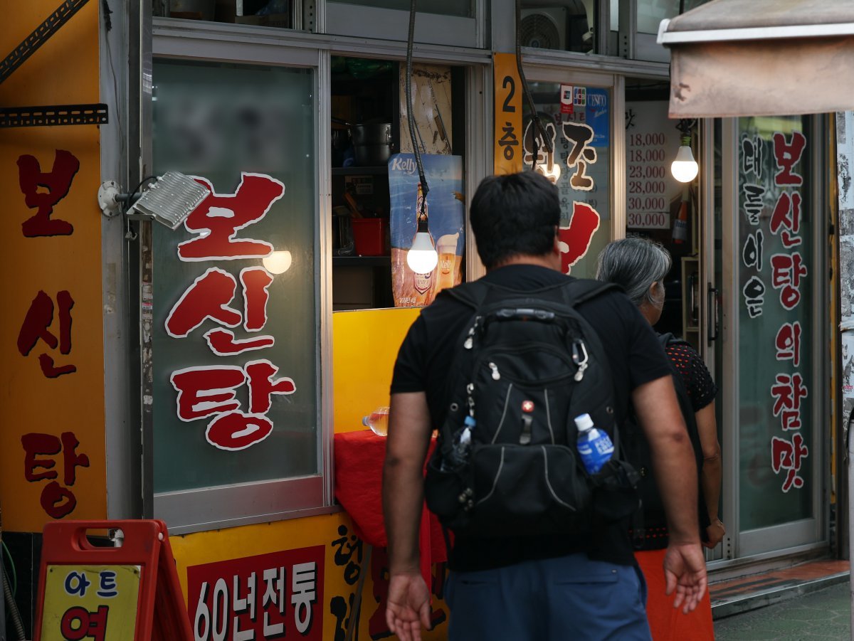 서울 종로구의 한 보신탕 골목에서 외국인들이 발걸음을 옮기고 있다.  ⓒ 뉴스1