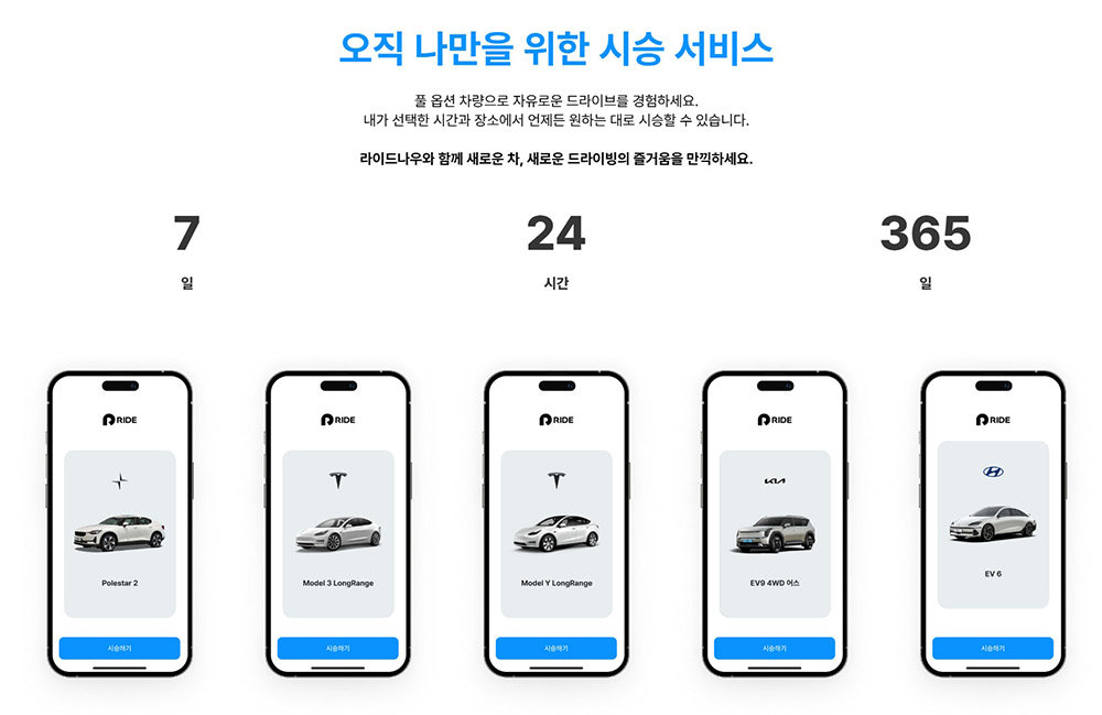 비대면 신차 시승 플랫폼 라이드나우 / 출처=라이드