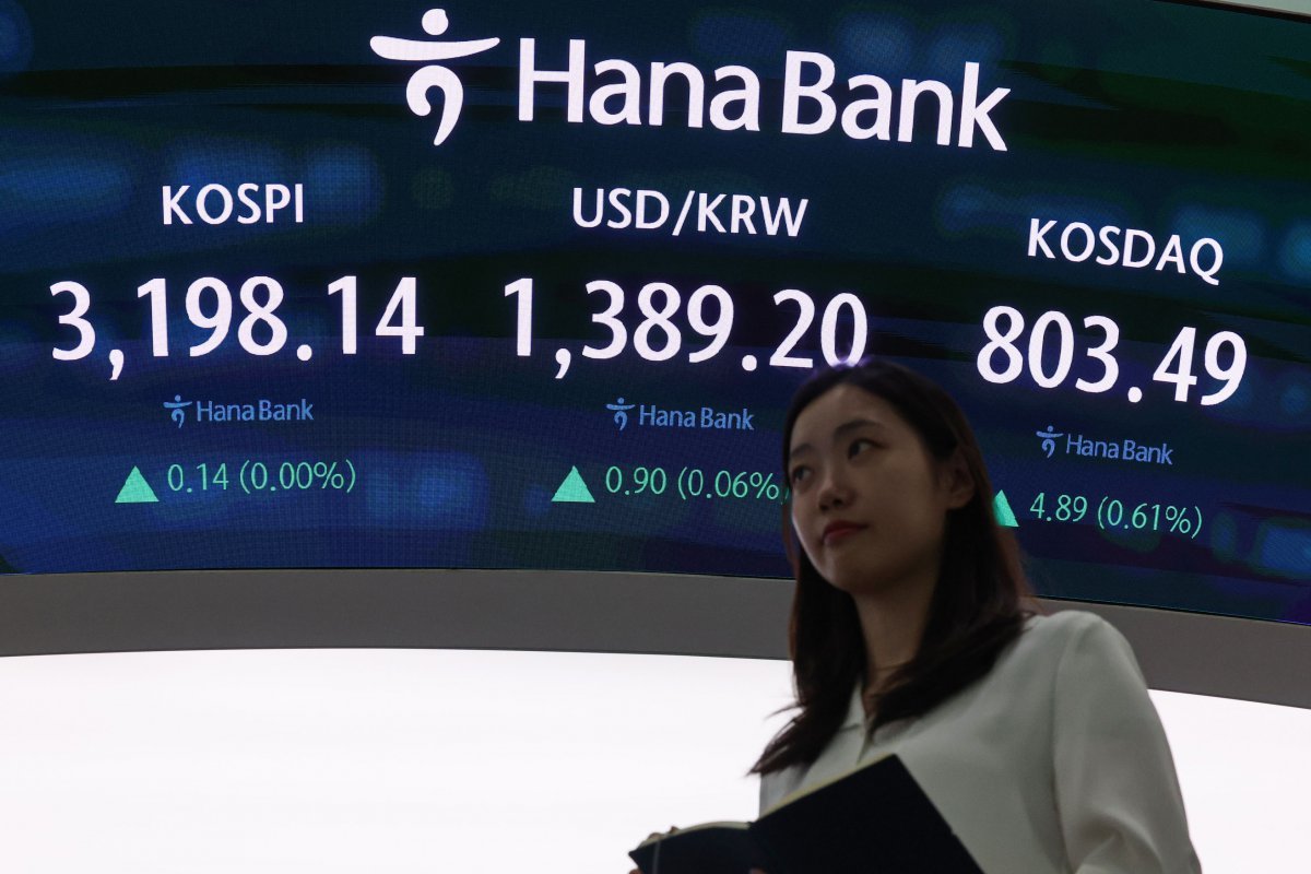 6일 오후 서울 중구 하나은행 딜링룸에서 딜러들이 업무를 보고 있다.  코스피가 전 거래일보다 0.14포인트(0.00%) 상승한 3198.14에 마감했다. 코스닥 지수는 전 거래일보다 4.89포인트(0.61%) 오른 803.49, 원·달러 환율은 전 거래일 주간거래 종가보다 1.2원 오른 1389.5원에 마감했다. 2025.08.06. 서울=뉴시스