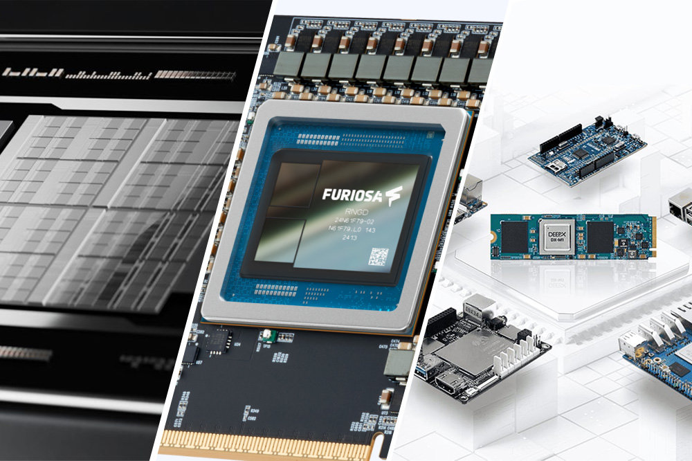좌측부터 리벨리온 리벨 쿼드, 퓨리오사AI RNGD, 딥엑스 DX-M1 반도체 / 출처=각사