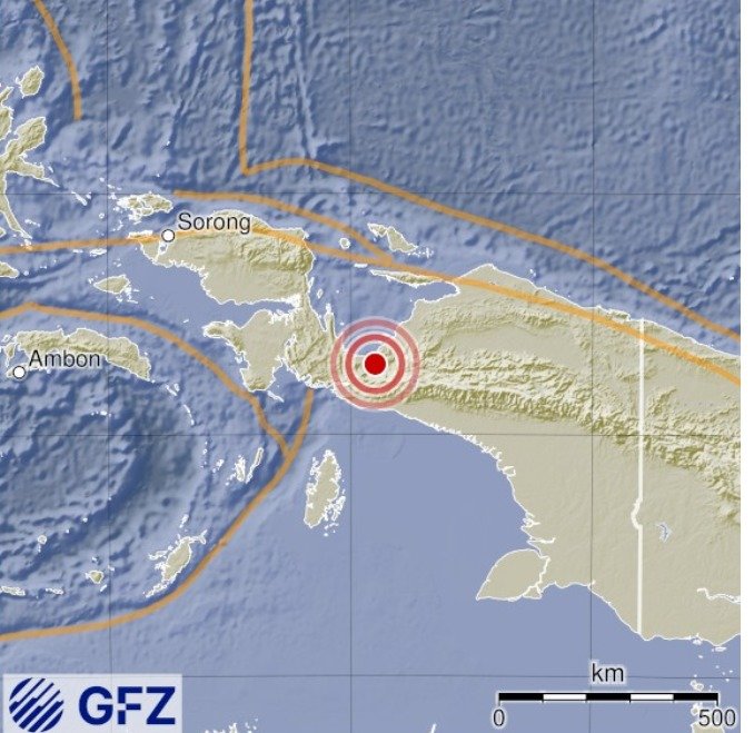 인도네시아 서파푸아 지역에서 19일(현지시간) 규모 6.3의 지진이 발생했다. (출처=독일 지구과학연구센터) 2025.9.19.