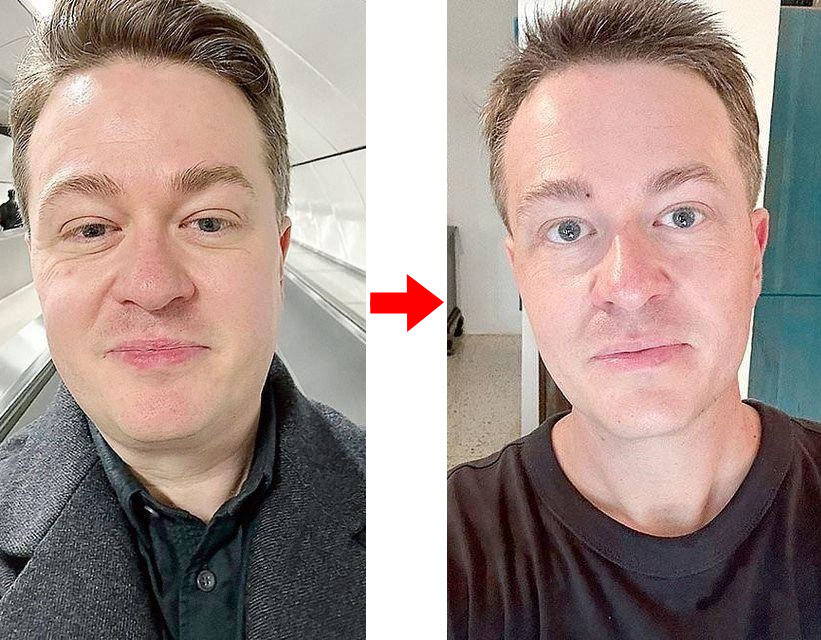 요한 하리가 비만치료제 오젬픽을 맞기 전과 후. 키 173cm에 92kg에서 6개월 만에 9.5kg이 빠졌고 몇 달 후 7kg이 더 빠졌다. 어크로스 제공