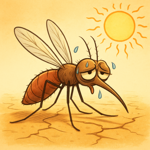 모기 활동 최적온도는 23~26℃로, 30℃를 웃도는 폭염 시기에는 개체수가 오히려 줄어드는 것으로 나타났다. [ChatGPT]