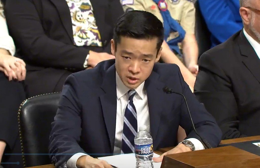 미국 전쟁부(법정 명칭 ‘국방부) 인도·태평양 안보차관보로 지명된 존 노(John Noh) 동아시아 담당 부차관보가 7일(현지시간) 상원 인준 청문회에서 답변하고 있다. 2025.10.07 워싱턴=뉴스1