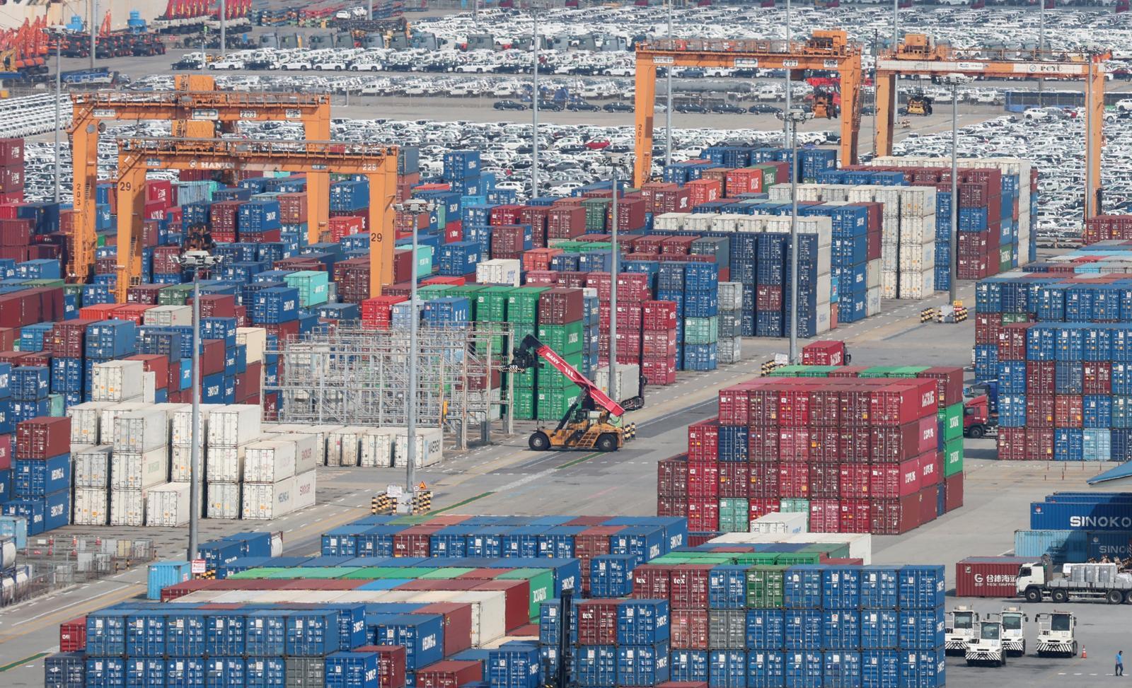 경기 평택시 포승읍 평택항에 수출용 컨테이너들이 쌓여있는 모습. 2025.8.25/뉴스1