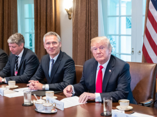 2018년 5월 백악관에서 회담을 가진 스톨텐베르그와 트럼프. 사진 출처 나토 홈페이지
