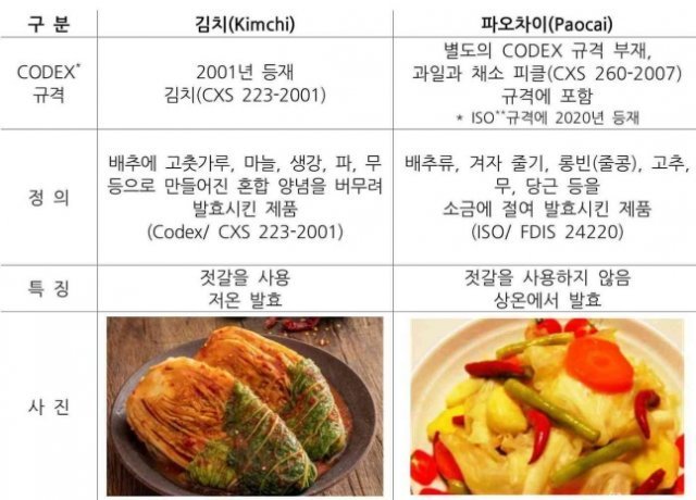 김치와 파오차이 비교. 사진=뉴스1