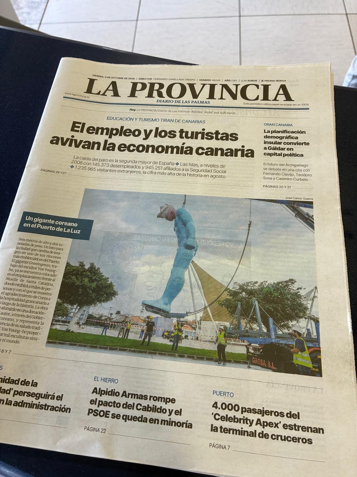 스페인 현지 매체에 실린 라스팔마스 그리팅맨 제막식 행사 소식.