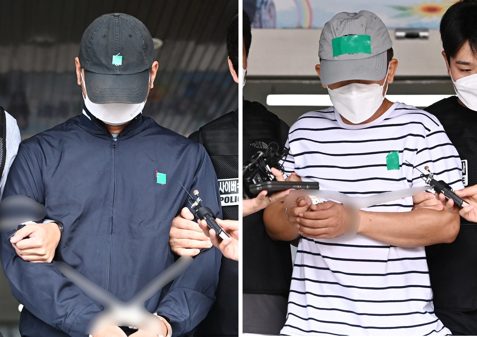 KT 무단 소액결제 사건 피의자인 중국 국적의 남성들이 25일 경기 수원시 영통경찰서에서 정보통신망법 위반, 컴퓨터 사용 사기, 범죄수익 은닉규제법 위반 등 혐의로 검찰로 구속 송치되고 있다. 2025.09.25 뉴시스