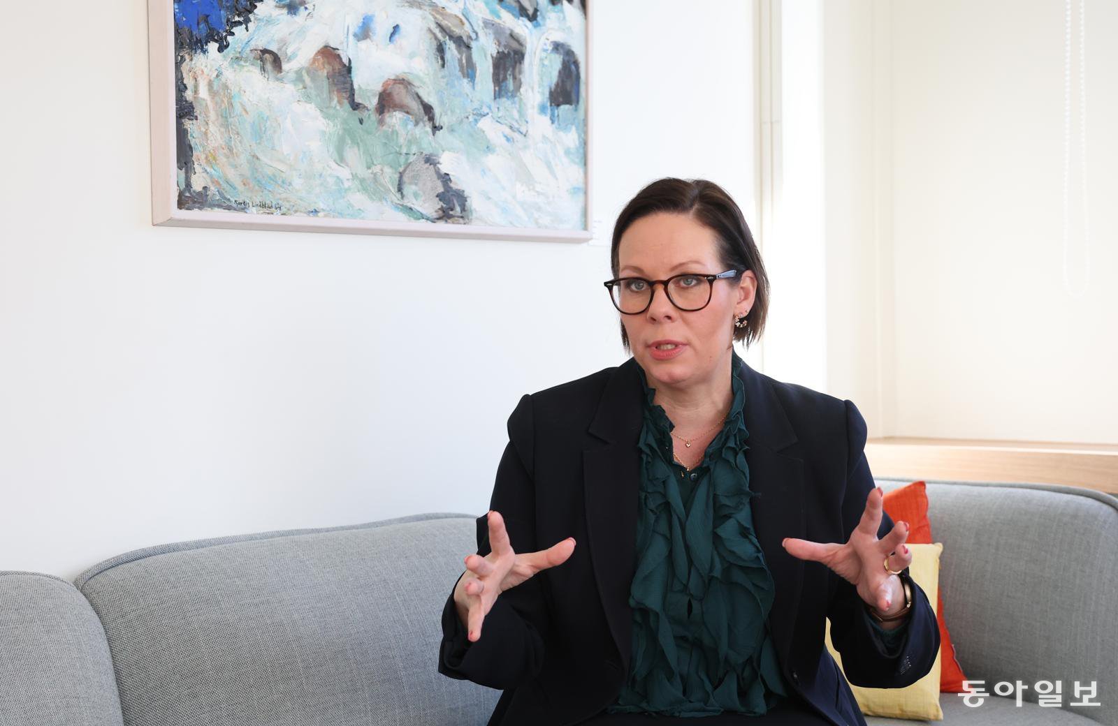 16일 마리아 말메르 스웨덴 스테네르가르드 외교장관 인터뷰. 홍진환 기자 jean@donga.com