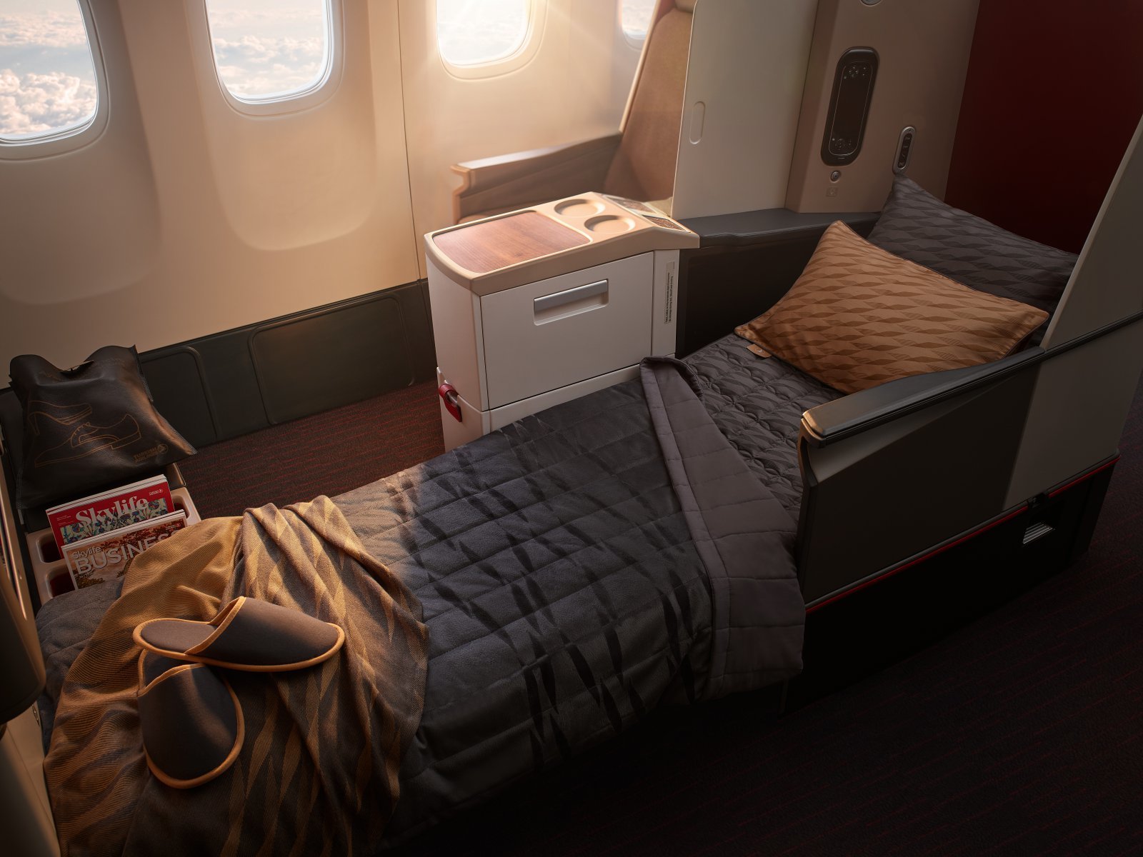 베딩을 마친 비즈니스 클래스 좌석.