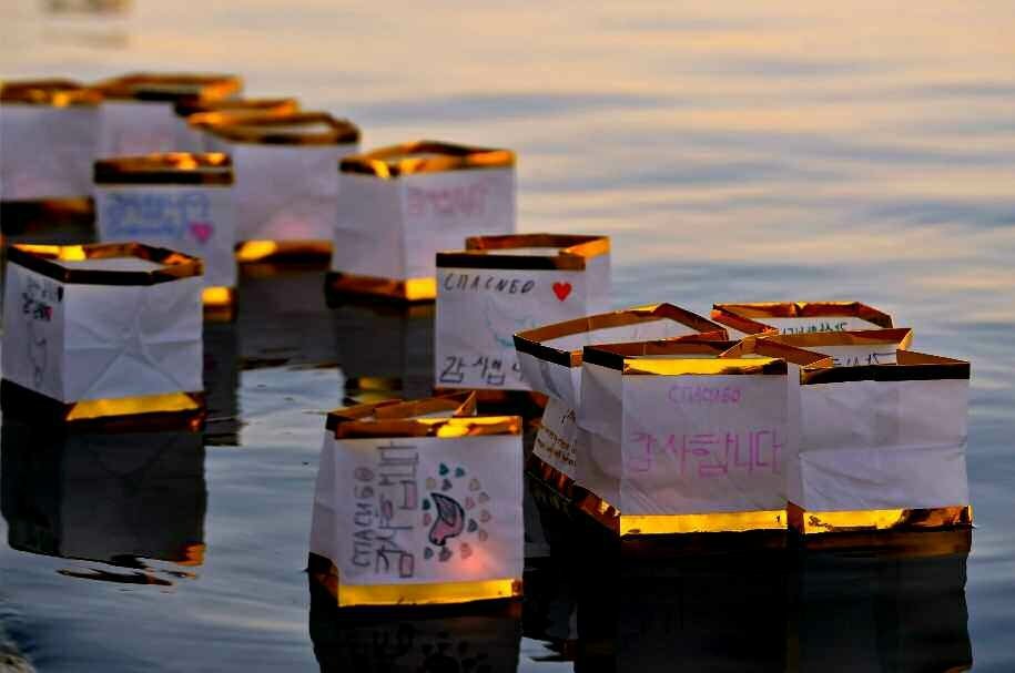 북한 노동당 기관지 노동신문은 러시아 쿠르스크 작전에 투입된 북한군들에 대한 존경과 감사를 담은 종이등불배를 띄우는 의식이 평양에서 진행됐다고 22일 보도했다.(평양 노동신문=뉴스1)