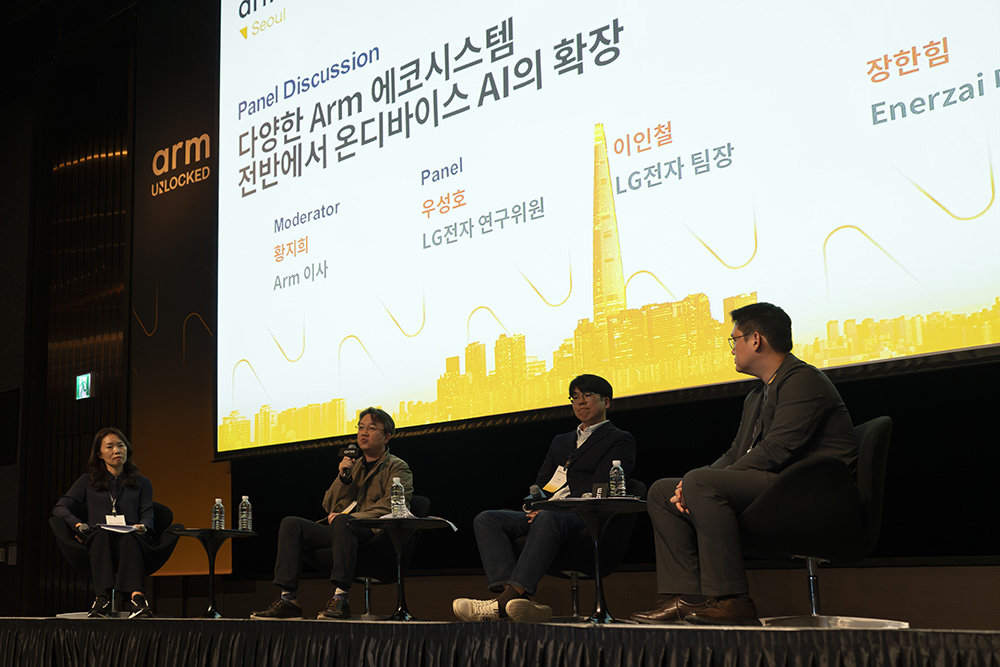 좌측부터 황지희 Arm 이사, 우성호 LG전자 연구위원, 이인철 LG전자 팀장, 장한힘 에너자이 대표 / 출처=IT동아