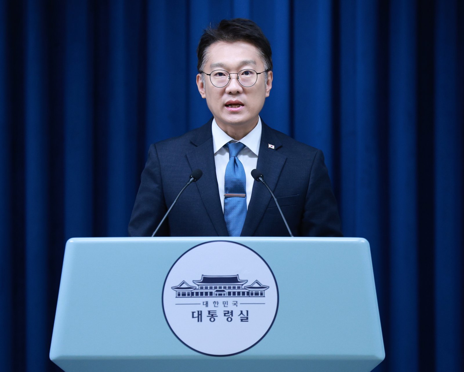 김남준 대변인이 23일 서울 용산 대통령실 청사에서 대수보 회의 결과 관련 브리핑을 하고 있다. 2025.10.23. [서울=뉴시스]