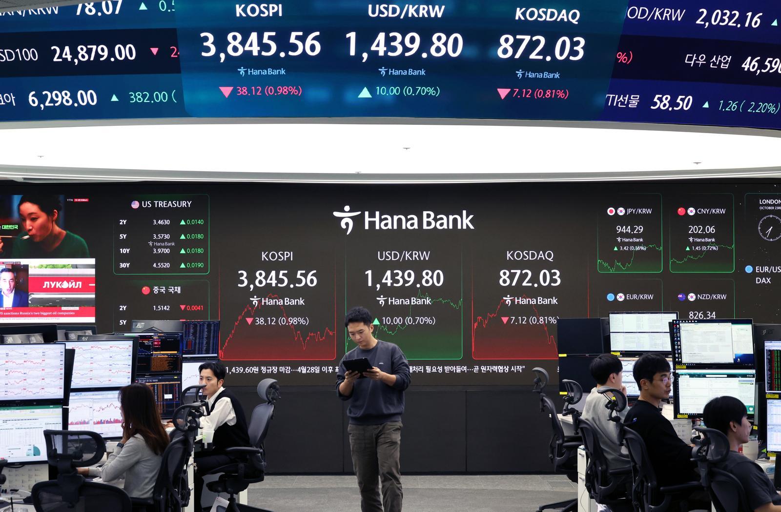 서울 중구 하나은행 본점 딜링룸. 뉴스1