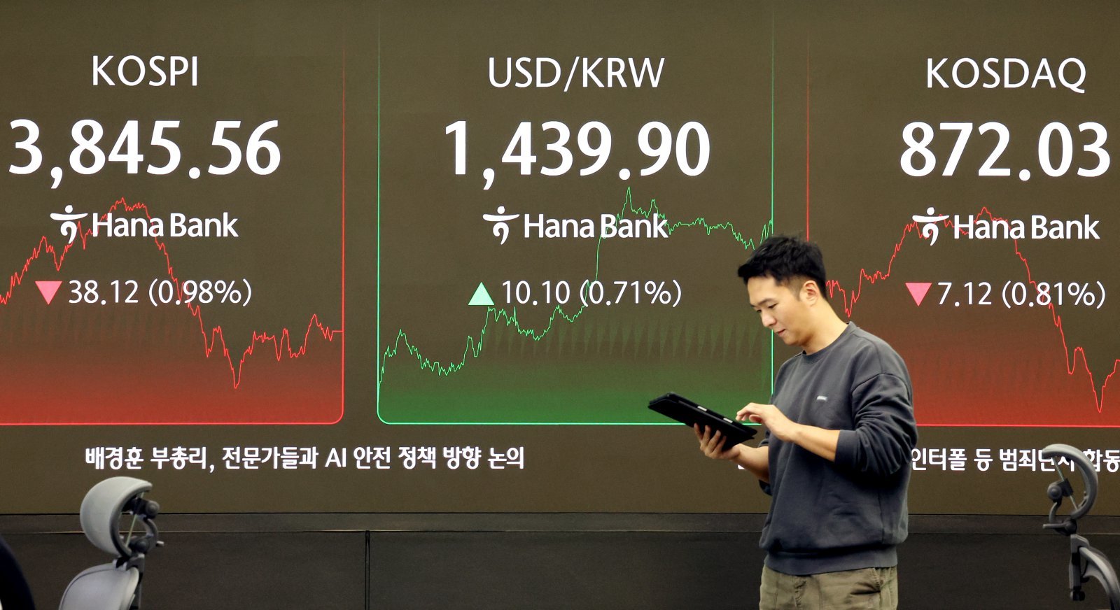 23일 오후 서울 중구 하나은행 본점 딜링룸. 2025.10.23 뉴스1
