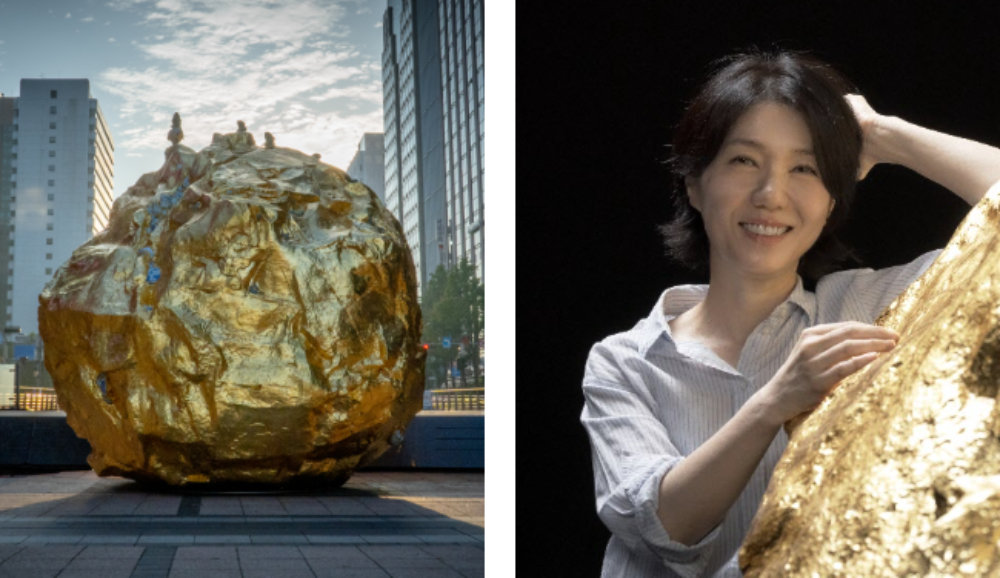 서울시가 청계천 복원 20주년을 기념해 개최한 공공미술 프로젝트 ‘청계공존’에 지명공모로 당선된 이수경 작가(오른쪽 사진)의 새 작품 ‘그곳에 있었다_청계천 2025’(왼쪽 사진). 이수경 스튜디오 제공