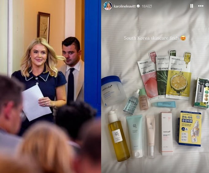 29일 캐롤라인 레빗 미 백악관 대변인(왼쪽) 백악관 대변인 인스타그램에 올라온 게시물(오른쪽). 인스타그램 캡처