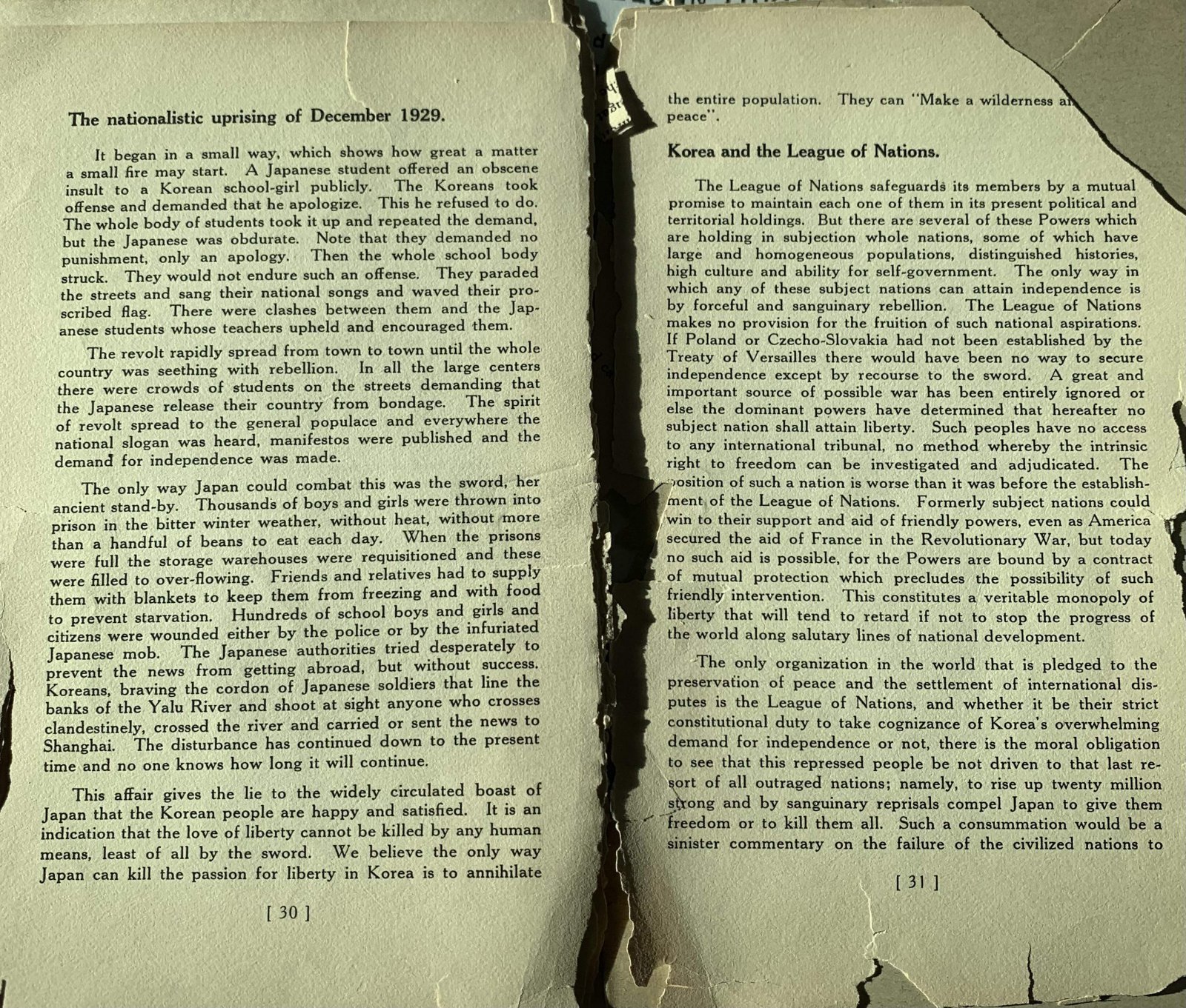 광주학생독립운동 UNESCO 세계기록유산 추진단은 1930년 미국에서 발간된 영문 책자 ‘KOREA MUST BE FREE’(한국은 해방돼야 한다)를 처음 공개했다. 전남대 제공.