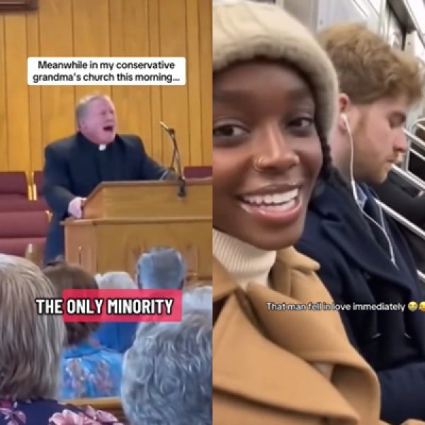 미국에서 화제가 된 가짜 AI 영상들. 왼쪽부터 ‘재벌들을 경계해야 한다 주장하는 목사’, ‘뉴욕 지하철에서 만난 남녀’를 다룬 AI 영상이다. (출처=틱톡 @guided_in_graces, @bestoftheinternet67 캡처)