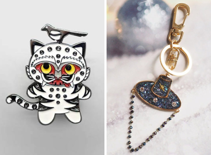 국립중앙박물관 기념품 ‘뮷즈’(뮤지엄+굿즈)가 젊은층에게 각광을 받고 있다. 연일 품절을 일으킨 ‘까치 호랑이 배지’(왼쪽 사진)와 ‘갓 키링’. 국립중앙박물관 제공