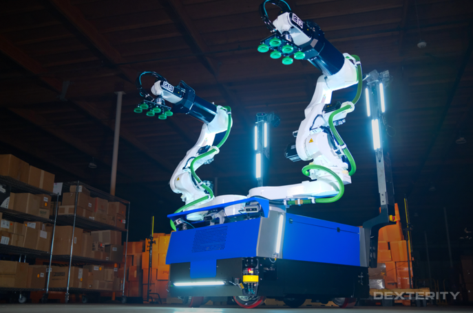 Mech는 강력하고 범용적인 산업용 로봇으로, 산업 및 물류 분야에 물리 기반 인공지능을 도입한다. 산업 현장에서는 이러한 산업용 기계가 필수 요소로 작용한다. 출처 덱스터리티