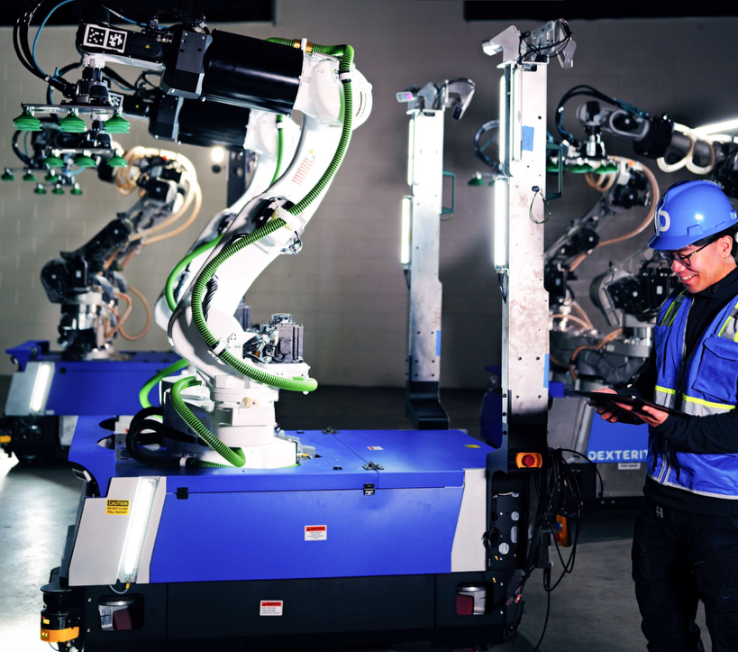 덱스테리티의Physical AI, 소프트웨어 및 하드웨어는 인간 중심으로 설계되었으며, 안전성을 최우선으로 고려한다. 모든 운영 및 생산 환경은 RIA 15.06 규정을 준수하도록 인증받았다. 출처 덱스터리티