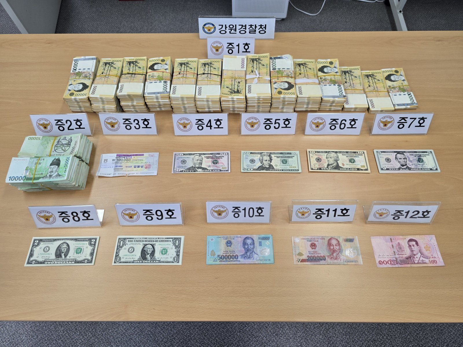 불법 도박사이트 제작, 운영해 얻은 수익 압수 물품. 강원경찰청 제공