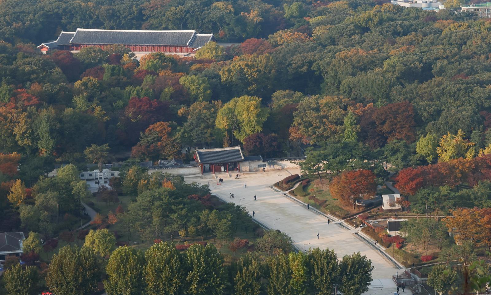 서울시의회가 국가유산청(옛 문화재청)과 협의 없이 문화재 인근 개발 규제를 완화한 서울시 조례를 개정한 것은 적법하다는 대법원 판단이 나왔다.  이번 대법원의 판단으로 최근 142m 규모의 초고층 빌딩을 세울 수 있도록 상향 조정한 서울시의 종로구 종묘 인근 세운4구역 재정비 사업 계획도 영향을 받을 전망이다.  사진은 6일 서울 종로구 종묘 모습. 2025.11.06. 뉴시스
