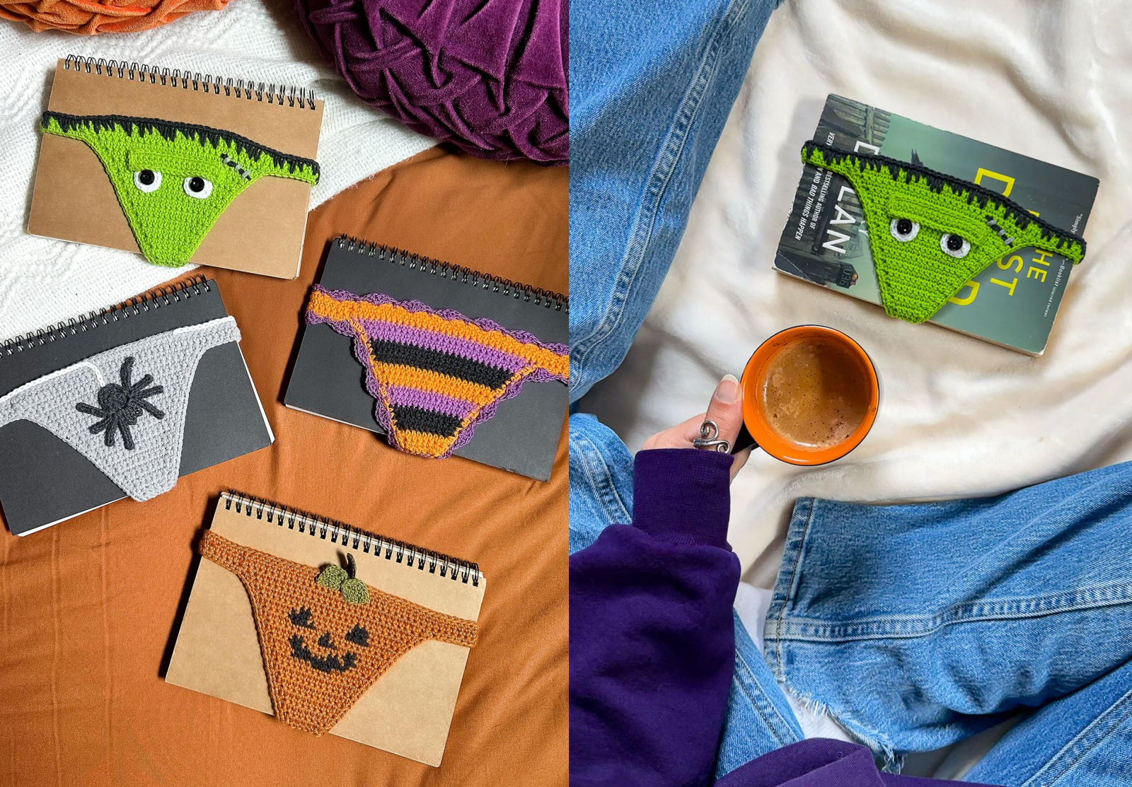 할로윈 시즌을 맞아 새롭게 고안된 디자인의 ‘책팬티’. 호박이나 프랑켄슈타인을 묘사한 디자인이 담겼다. (출처=인스타그램 @lckcrochet)