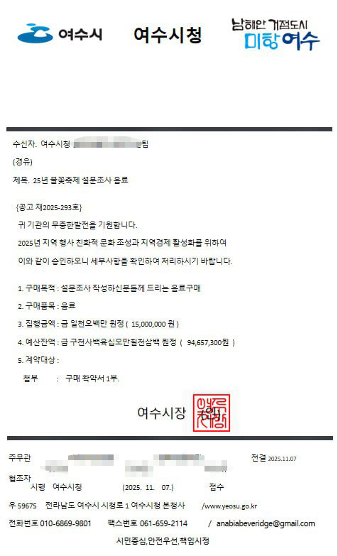 “음료·김밥 구매하겠다”…여수시청 공무원 사칭 ‘주의보’