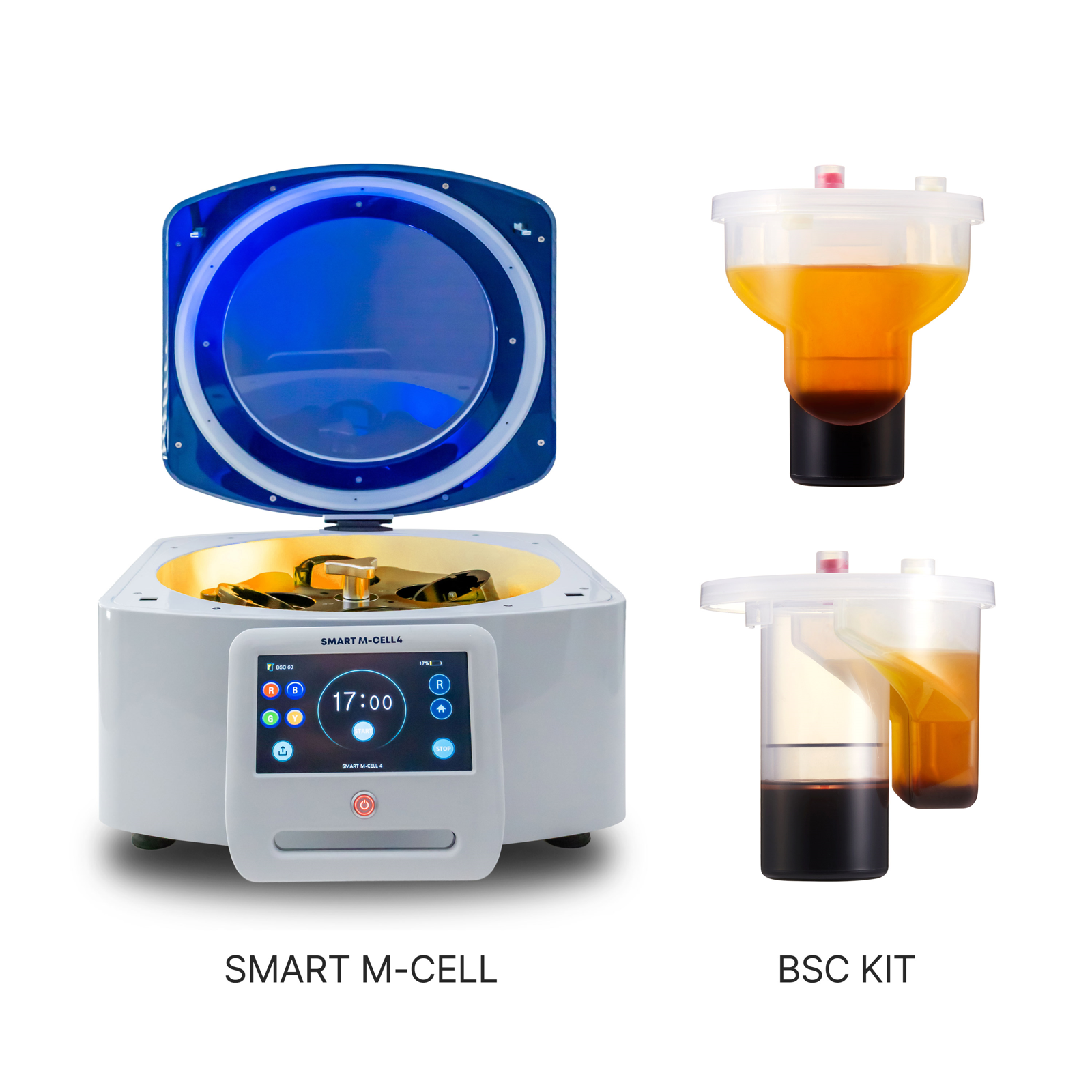 스마트엠셀 장비(왼쪽)와 줄기세포 분리를 위한 일회용 키트. 미라셀 제공