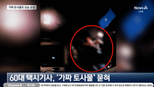 A 씨가 만취한 승객이 택시 안에 탄 상태에서 본인이 만든 오물을 자신의 얼굴과 좌석 등에 묻히고 있다. 채널A