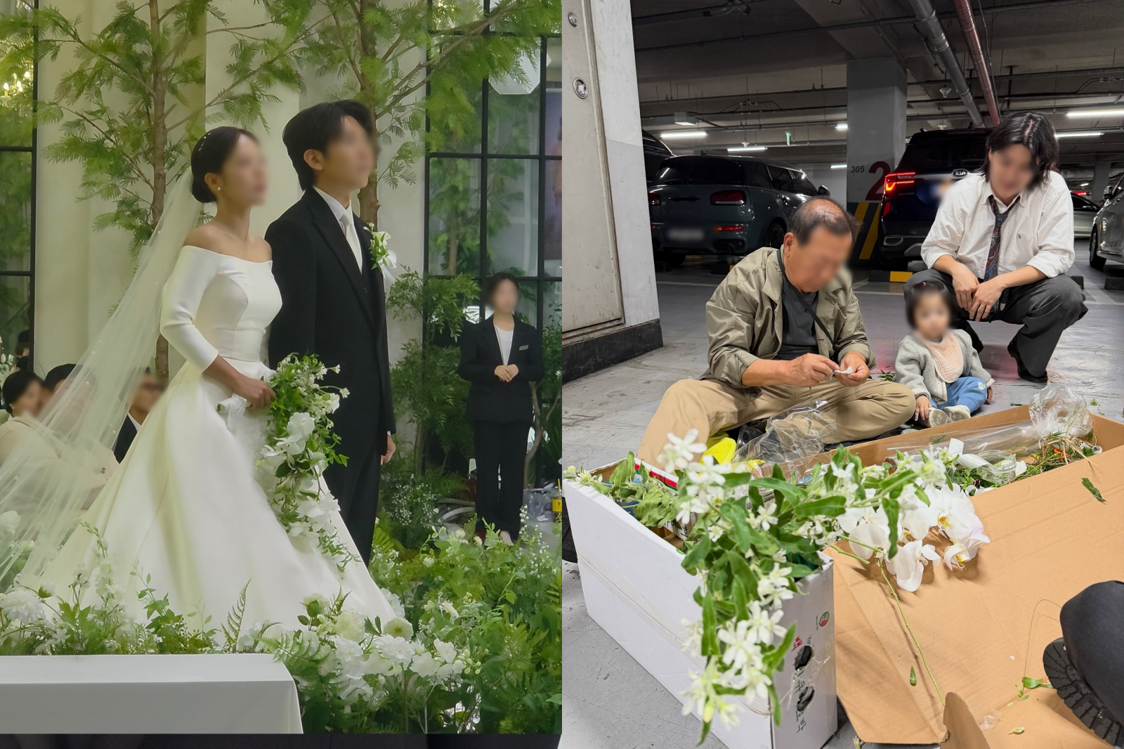76세 아버지가 딸의 결혼식장 지하 주차장에서 손수 부케를 만드는 모습이 화제를 모으고 있다. (출처=스레드 @choimintwo 갈무리)