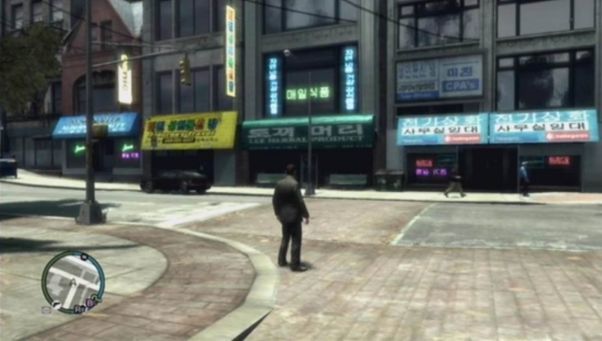 어색한 한글 간판들이 보인다 / 출처=GTA4